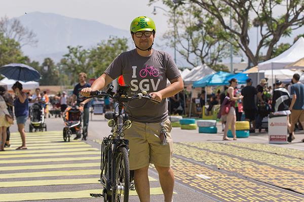 Person with bicycle