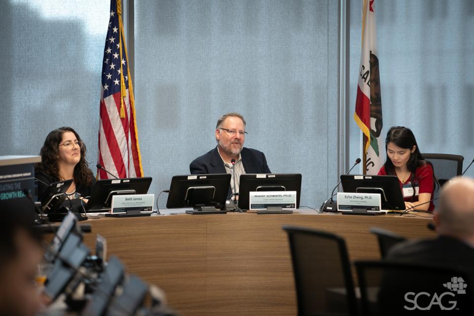 Three panelists present on demographic trends at the 2024 Southern California Demographic Workshop.